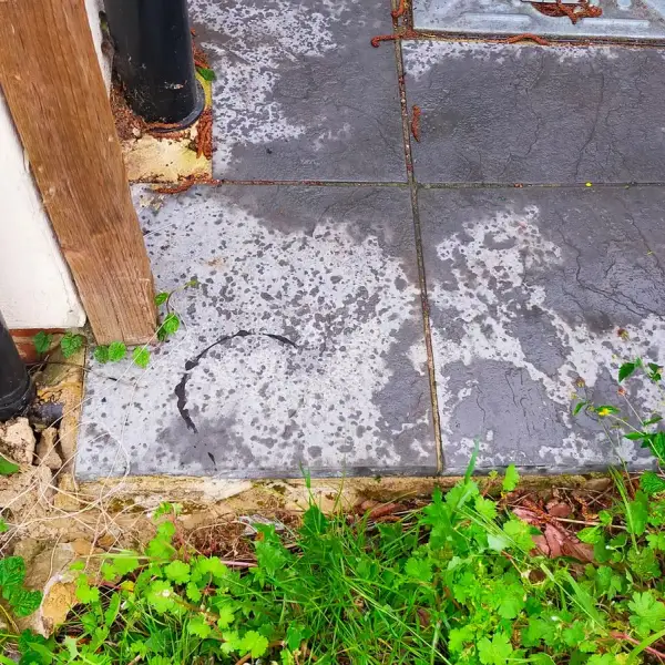 Finished gully trap installation, ground made good around the downpipe